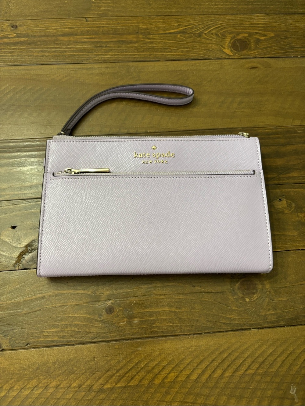 Kate Spade Lavender Zip Wristlet Clutch with Gold Hardware